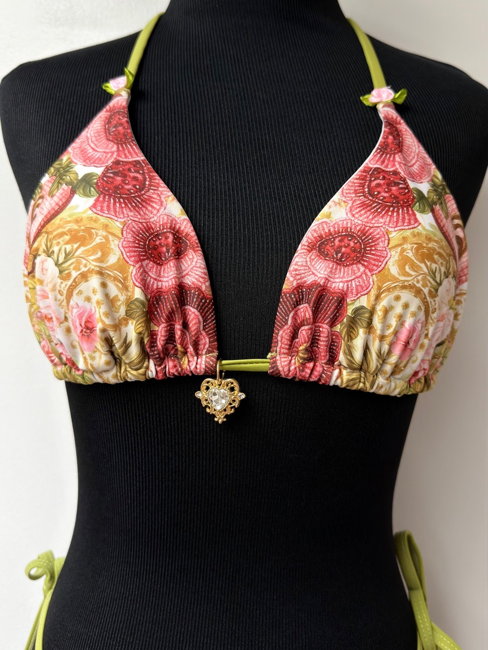 Floral Pink & Green Triangle Bikini Set with Sarong - Picture 6 of 9